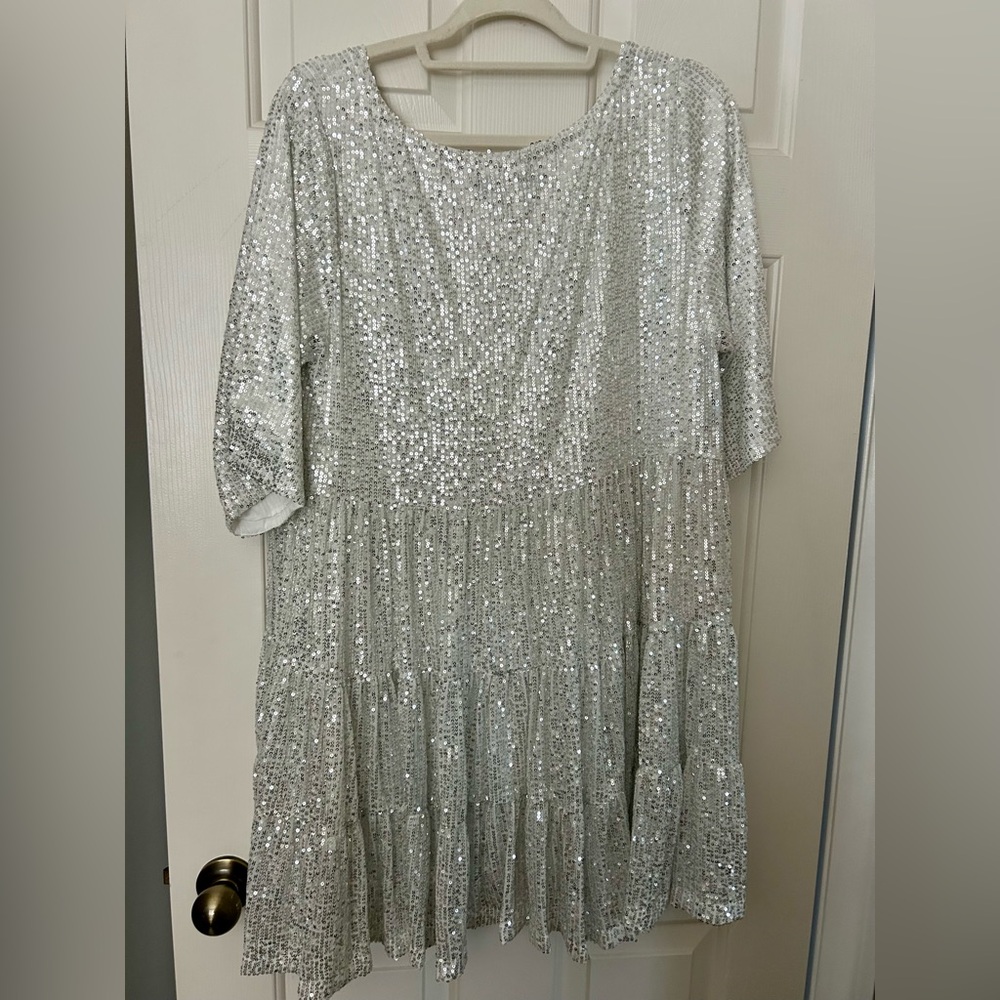 NWOT MY QUEEN SILVER SEQUIN
BABY DOLL DRESS Large